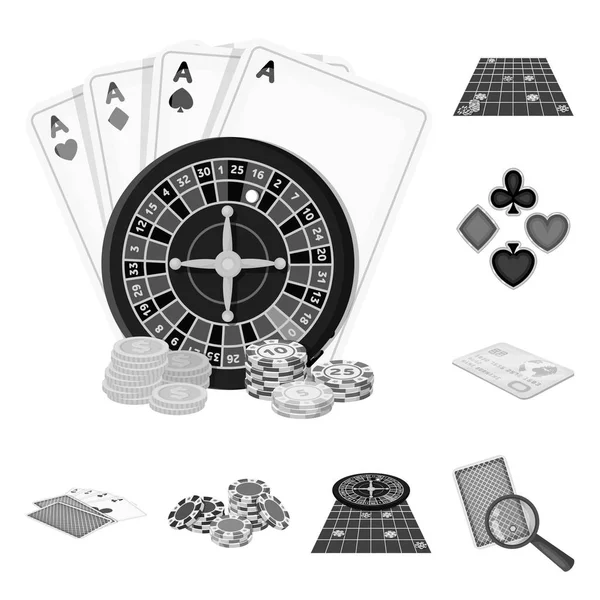 Casino und Ausrüstung monochrome Symbole in Set-Kollektion für Design. Glücksspiel und Geld Vektor Symbol Aktien Web Illustration. — Stockvektor