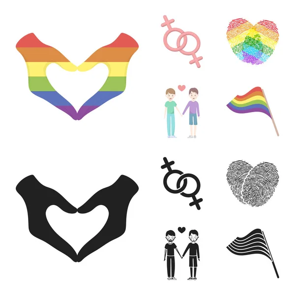 Mani, femminismo, impronte digitali. Gay set raccolta icone in cartone animato, nero stile vettore simbolo stock illustrazione web . — Vettoriale Stock