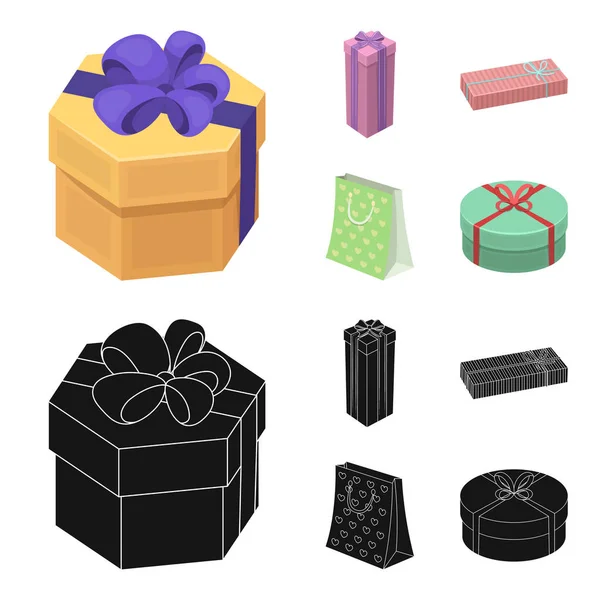De doos van de gift met strik, geschenk tas. Giften en certificaten instellen collectie iconen in de tekenfilm, zwarte stijl vector symbool stock illustratie web. — Stockvector