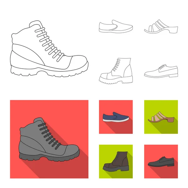 Un conjunto de iconos en una variedad de zapatos.Diferentes zapatos icono único en el contorno, el estilo plano vector web símbolo stock illustration . — Archivo Imágenes Vectoriales