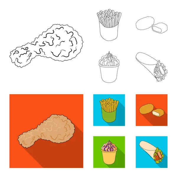 Alimentos, refrescos, lanches e outros ícones da web no contorno, estilo plano.Embalagem, papel, ícones de batatas na coleção de conjuntos . —  Vetores de Stock