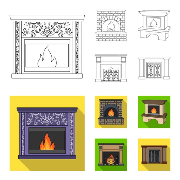 Fogo, calor e conforto.Ícones de coleção de conjunto de lareira em contorno, estilo plano símbolo vetorial estoque ilustração web . — Vetor de Stock