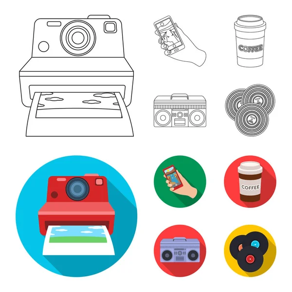 Hipster, moda, estilo, subcultura .Hipster estilo conjunto de iconos de la colección en el contorno, plano estilo vector símbolo stock ilustración web . — Archivo Imágenes Vectoriales