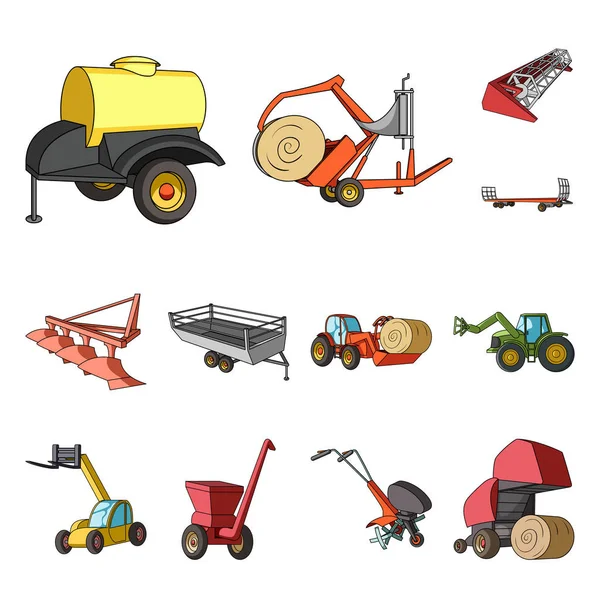 Landbouwmachines cartoon pictogrammen in set collectie voor design. Apparatuur en apparaat vector symbool voorraad web illustratie. — Stockvector