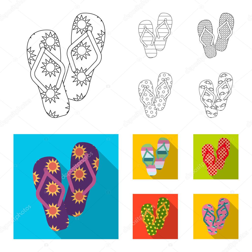 Flip-flops outline,flat icons in set collection for design. Beach shoes vector symbol stock web illustration.