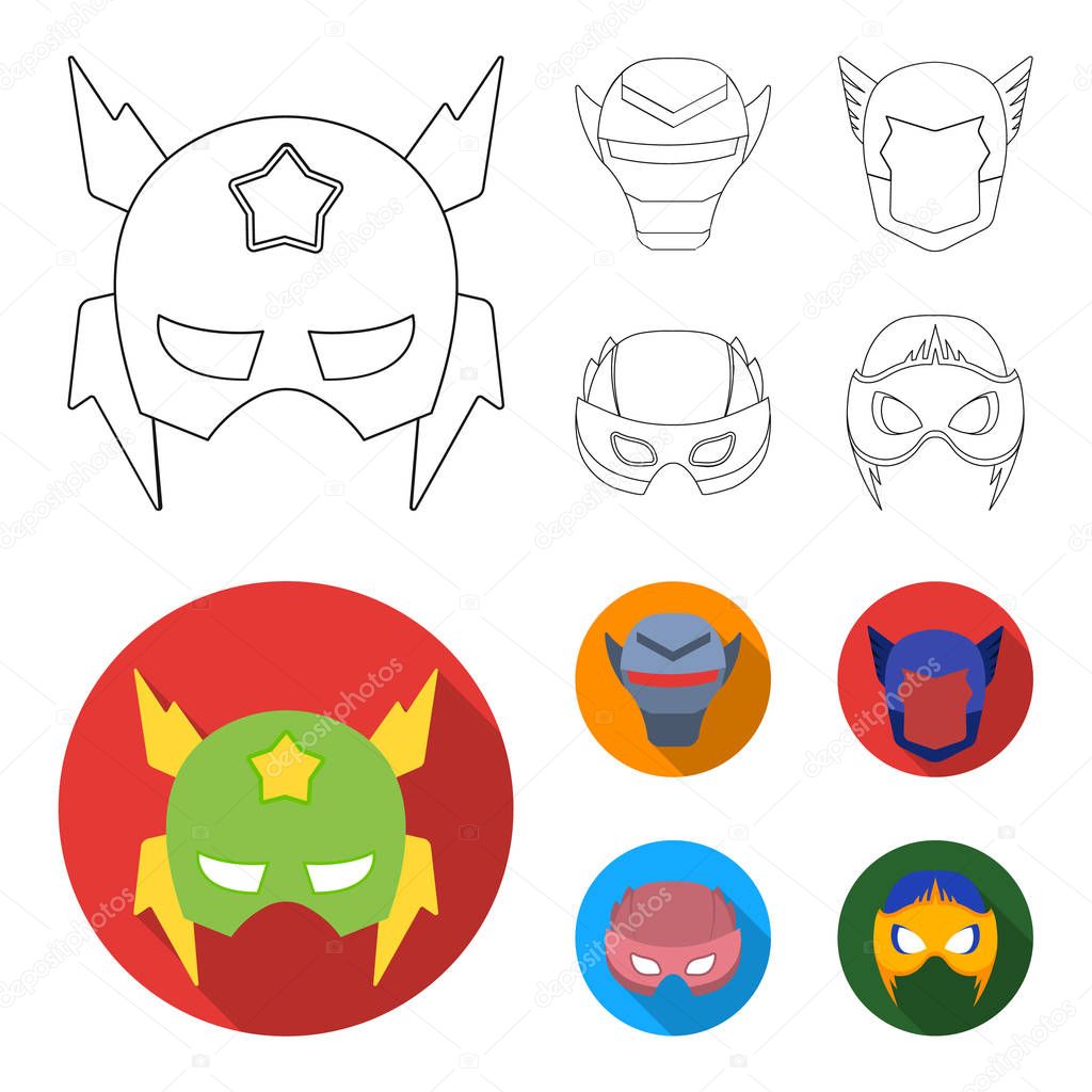 Helmet, mask on the head.Mask super hero set collection icons in outline,flat style vector symbol stock illustration web.