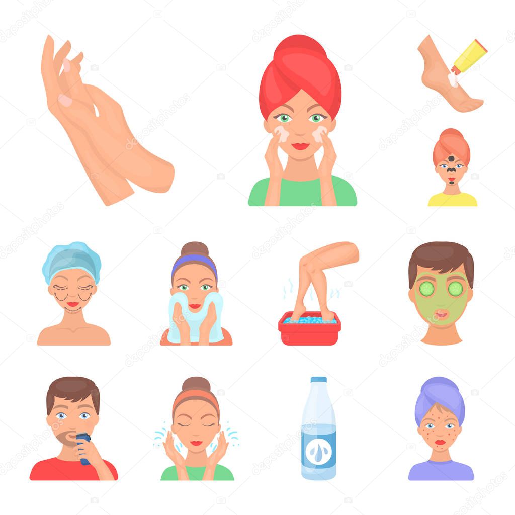Skin care cartoon icons in set collection for design. Face and body vector symbol stock  illustration.
