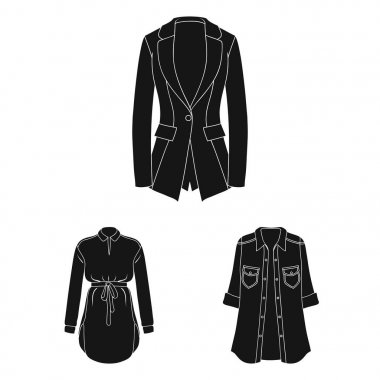 Kadın giyim set koleksiyonu tasarım için siyah simgeler. Sembol stok web illüstrasyon vektör giyim çeşitleri ve aksesuarlar.