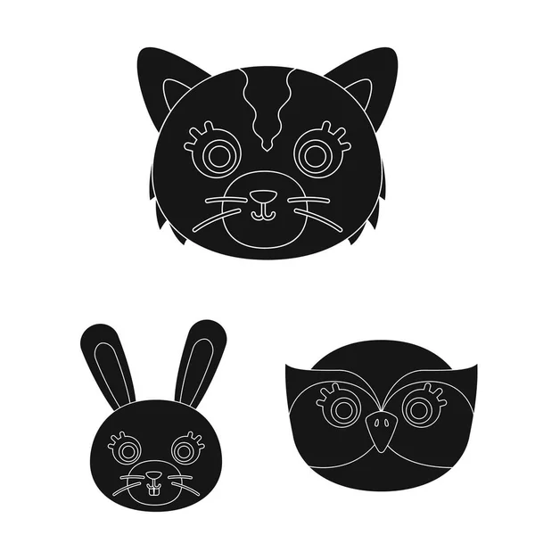 Muzzles of animals black icons in set collection for design. Wild and domestic animals vector symbol stock web illustration. — Stock Vector