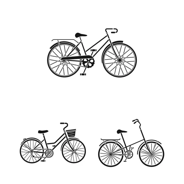 Várias bicicletas ícones pretos na coleção de conjuntos para design. O tipo de transporte vetor símbolo web ilustração . — Vetor de Stock