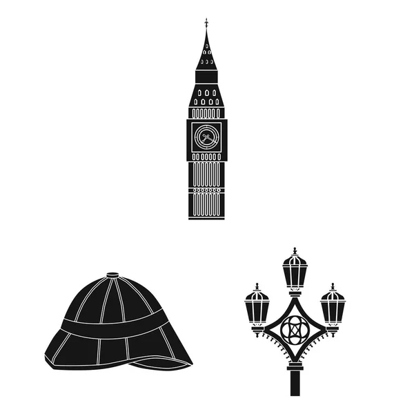 Inglaterra país ícones pretos na coleção de conjuntos para design.Travel e atrações símbolo vetorial ilustração da web . — Vetor de Stock