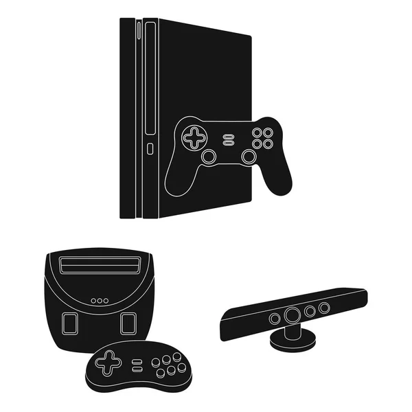 Spielkonsole und Virtual Reality schwarze Symbole in Set Sammlung für design.game Gadgets Vektor-Symbol Stock Web-Illustration. — Stockvektor