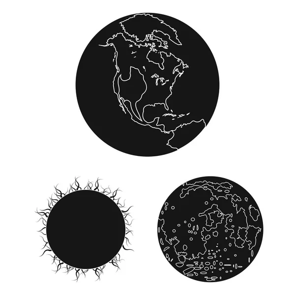 Planeten des Sonnensystems schwarze Symbole in Set Sammlung für Design. Kosmos und Astronomie Vektor Symbol Stock Web Illustration. — Stockvektor