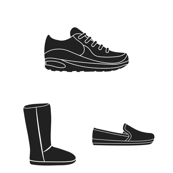 En mängd skor svart ikoner i set samling för design. Boot, sneakers vektor symbol lager web illustration. — Stock vektor