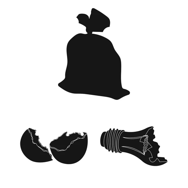 Müll und Abfall schwarze Symbole in Set Collection für Design. Reinigung Müll Vektor Symbol Lager Web Illustration. — Stockvektor