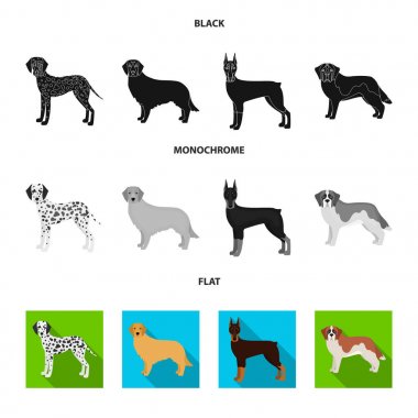 Köpek ırkları set koleksiyonu tasarım için siyah, düz, tek renkli simgeler. Köpek evde beslenen hayvan vektör simge stok web çizim.