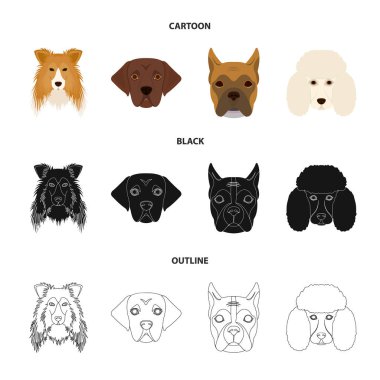 Farklı doğurmak-in köpek ağızlık. Kömür ocağı doğurmak köpek, lobladore, fino köpeği, boksör çizgi film, siyah, anahat stili vektör simge stok çizim web içinde toplama simgeler ayarla.