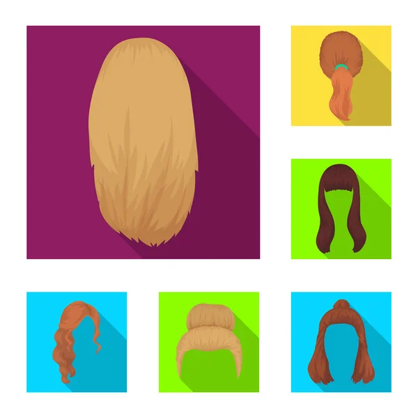 Peinado femenino iconos planos en colección de conjuntos para el diseño. Elegante corte de pelo vector símbolo stock web ilustración . — Vector de stock