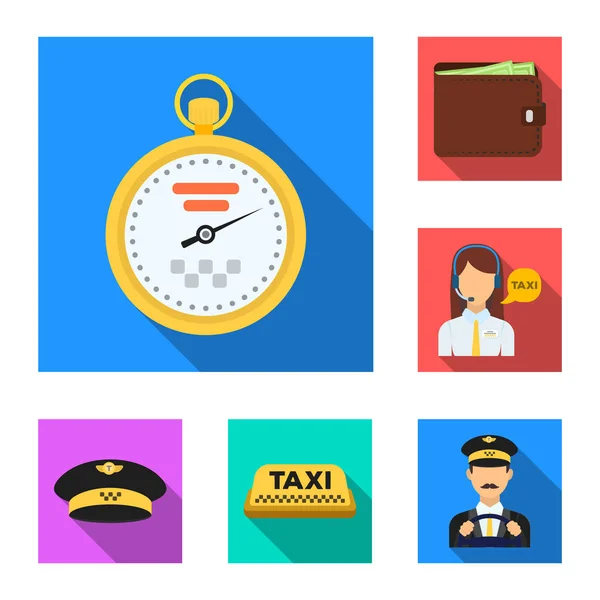 Servicio de taxi iconos planos en la colección de conjuntos para el diseño. Taxi conductor y vector de transporte símbolo stock web ilustración . — Vector de stock