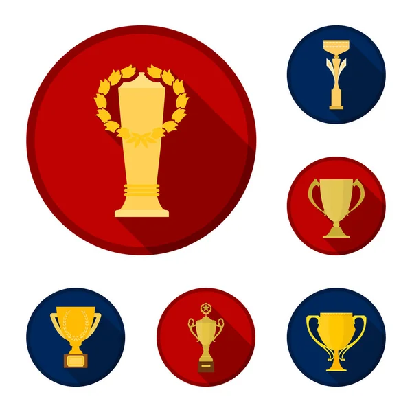 Gold Cup flat icons in set collection for design. Winners Cup vector symbol stock web illustration. — Stock Vector