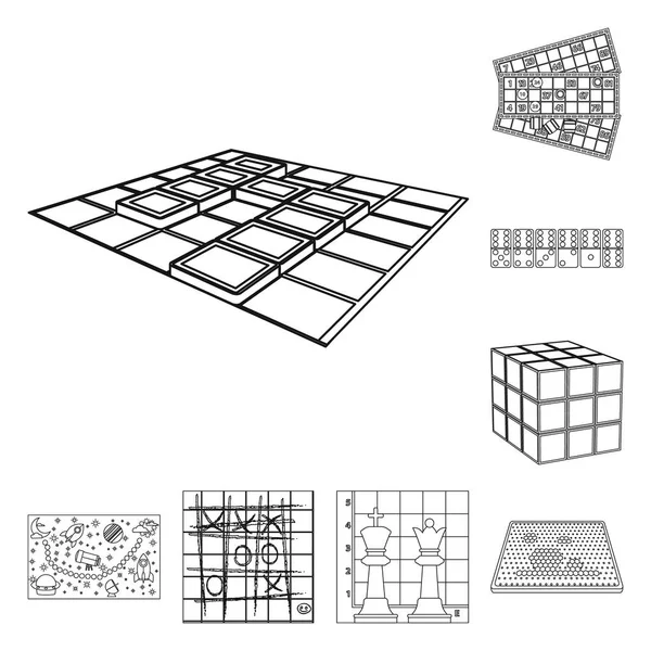 Brettspiel umreißt Symbole in Set-Kollektion für Design. Spiel und Unterhaltung Vektor Symbol Stock Web Illustration. — Stockvektor
