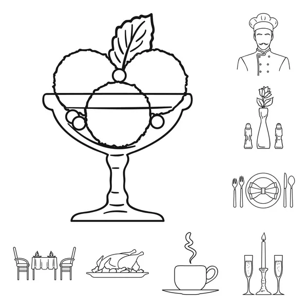 Icônes de contour de restaurant et de bar dans la collection ensemble pour le design. Symbole vectoriel plaisir, alimentation et alcool illustration web stock . — Image vectorielle