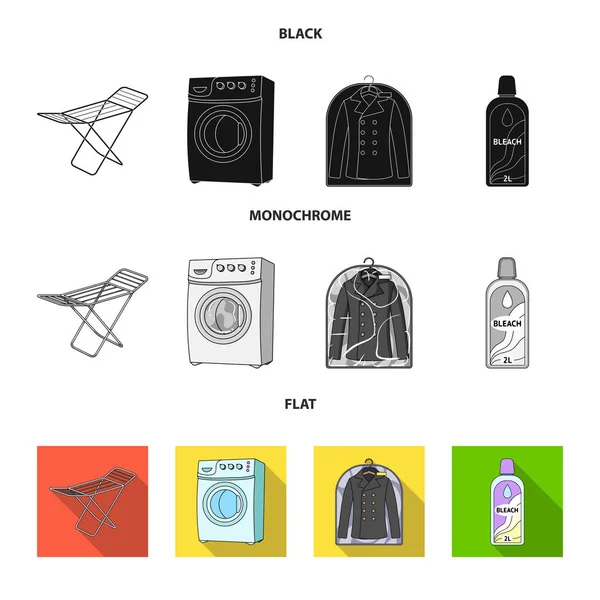 Dryer, washing machine, clean clothes, bleach. Dry cleaning set collection icons in black, flat, monochrome style vector symbol stock illustration web. — Stock Vector