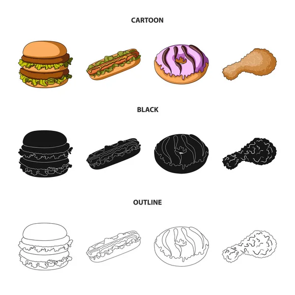 Rápido, comida, refeição e outro ícone da web em desenhos animados, preto, estilo de contorno. Hambúrguer, pão, farinha, ícones na coleção de conjuntos . —  Vetores de Stock