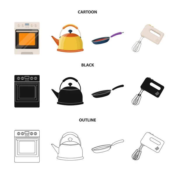 Kitchen equipment cartoon, black, outline icons in set collection for design. Векторные изображения векторных символов кухни и аксессуаров . — стоковый вектор