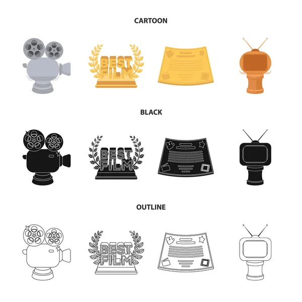 Серебряная камера A bronze prize in the form of a TV and other types of prizes.Movie award, sset collection icons in cartoon, black, outline style vector symbol stock illustration web . — стоковый вектор