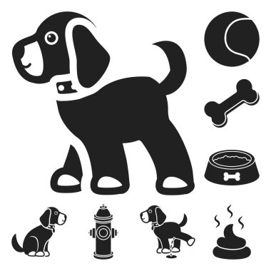 Set koleksiyonu tasarım için evde beslenen hayvan köpek siyah simgeler. Köpek yavrusu vektör simge stok web çizim için bakım.