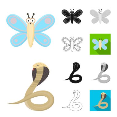 Bir gerçekçi olmayan hayvan karikatür, siyah, düz, siyah-beyaz anahat simgeleri set koleksiyonu tasarım için. Oyuncak hayvanlar sembol stok web illüstrasyon vektör.