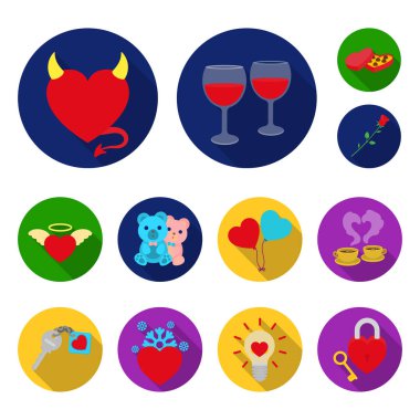 Romantik ilişki set koleksiyonu tasarım için düz simgeler. Sevgi ve dostluk sembolü hisse senedi web illüstrasyon vektör.