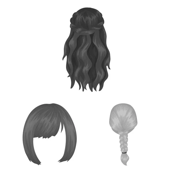 Peinado femenino iconos monocromáticos en colección de conjuntos para el diseño. Elegante corte de pelo vector símbolo stock web ilustración . — Vector de stock