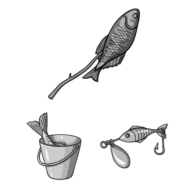 Pêche et repos icônes monochromes dans la collection ensemble pour la conception. Tackle pour la pêche vectoriel symbole stock web illustration . — Image vectorielle