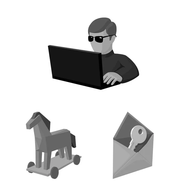 Хакер і злому монохромних піктограм у наборі для дизайну. Хакер та обладнання Векторний символ стокової веб-ілюстрації . — стоковий вектор