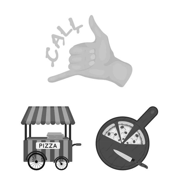 Pizza i pizzeria monochromatyczne ikony w kolekcja zestaw do projektowania. Personel i sprzęt symbol web czas ilustracja wektorowa. — Wektor stockowy