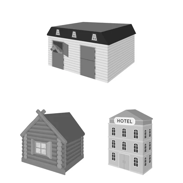 Bouw en architectuur zwart-wit pictogrammen in set collectie voor design. Het gebouw en woning vectorillustratie isometrische symbool voorraad web. — Stockvector