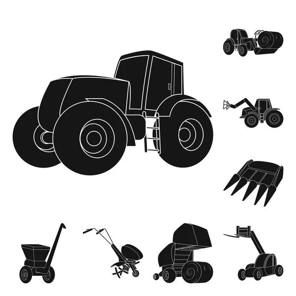 Maquinaria agrícola iconos negros en la colección de conjuntos para el diseño. Equipo y dispositivo vector símbolo stock web ilustración . — Archivo Imágenes Vectoriales