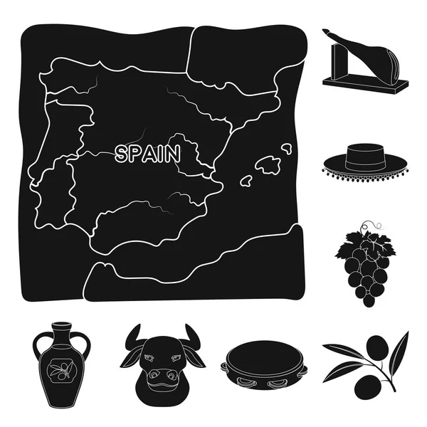 España país negro iconos en la colección de conjuntos para design.Travel y atracciones vector símbolo stock web ilustración . — Archivo Imágenes Vectoriales