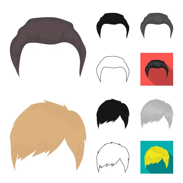 Bigode e barba, desenhos animados penteados, preto, plano, monocromático, ícones de contorno na coleção de conjuntos para design. Elegante corte de cabelo vetor símbolo web ilustração . —  Vetores de Stock