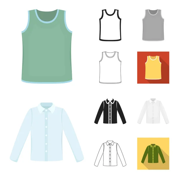 Diferentes tipos de roupas desenhos animados, preto, plano, monocromático, ícones de contorno na coleção de conjuntos para design. Roupas e estilo vetor símbolo web ilustração . —  Vetores de Stock