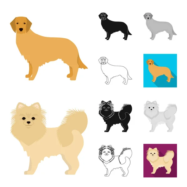 Собака породы мультфильм, черный, плоский, монохромный, очертания иконки в коллекции наборов для design.Dog животное вектор символов фондового веб-иллюстрации . — стоковый вектор