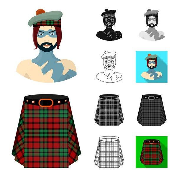 Country Scotland cartoon,black,flat,monochrome,outline icons in set collection for design. Sightseeing, culture and tradition vector symbol stock web illustration.