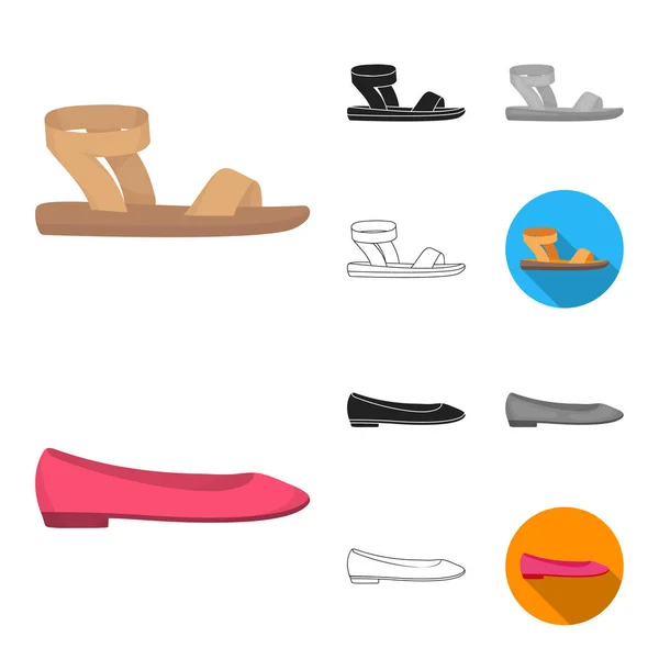 En mängd skor tecknad, svart, platt, monokrom, disposition ikoner i set samling för design. Boot, sneakers vektor symbol lager web illustration. — Stock vektor