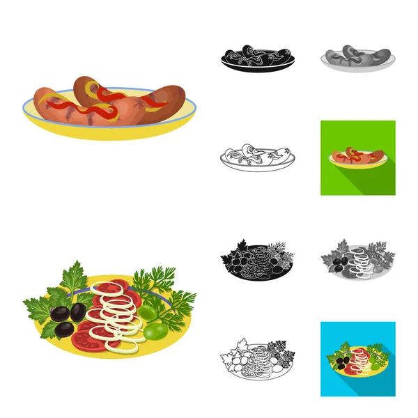 Cocina de dibujos animados de alimentos, negro, plano, monocromo, iconos de contorno en la colección de conjuntos para el diseño. Cocina, equipo y herramientas vector símbolo stock web ilustración . — Vector de stock