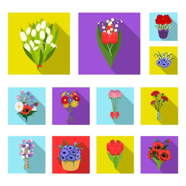Un ramo de flores frescas iconos planos en la colección de conjuntos para el diseño. Varios ramos vector símbolo stock web ilustración . — Archivo Imágenes Vectoriales