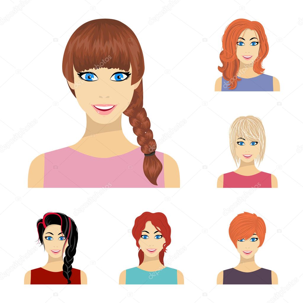Types of female hairstyles cartoon icons in set collection ...