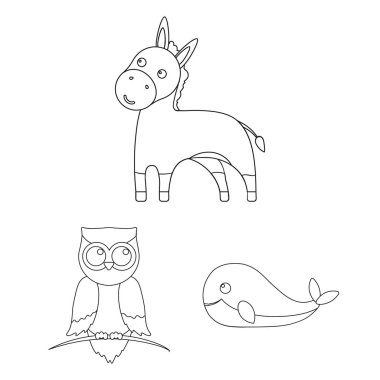 Set koleksiyonu tasarım için bir gerçekçi olmayan hayvan anahat simgeleri. Oyuncak hayvanlar sembol stok web illüstrasyon vektör.