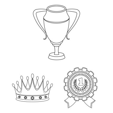 Kupalar ve ödüller set koleksiyonu tasarım için simgeleri anahat. Sembol stok web illüstrasyon vektör ödül ve başarı.